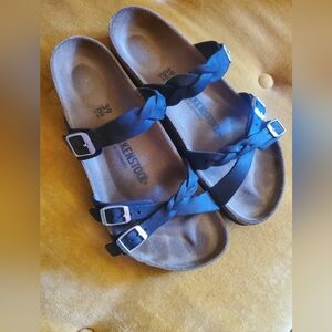 Birkenstock Franca Braided Straps Oiled Black Leather Sandals